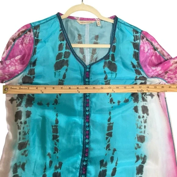 Soft Surroundings Silk Tie-Dye Tunic Top Blue Pink Sheer Button Front Size M - Picture 8 of 8